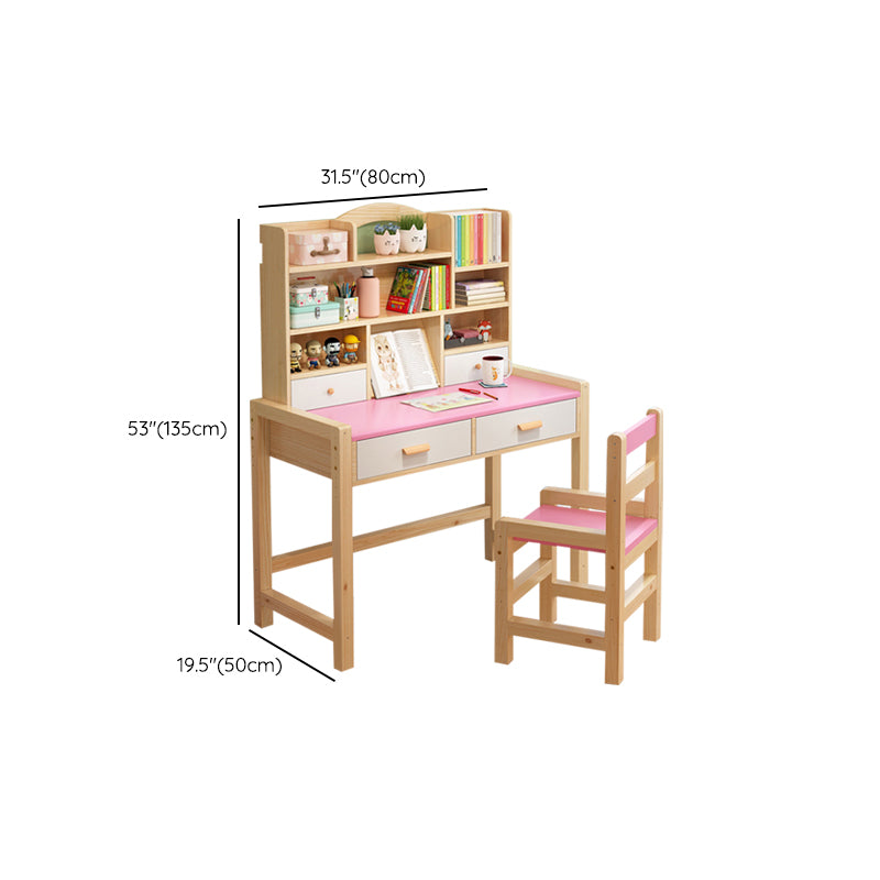 Modern Natural Base Writing Desk with Storage Shelves and 2 Drawers