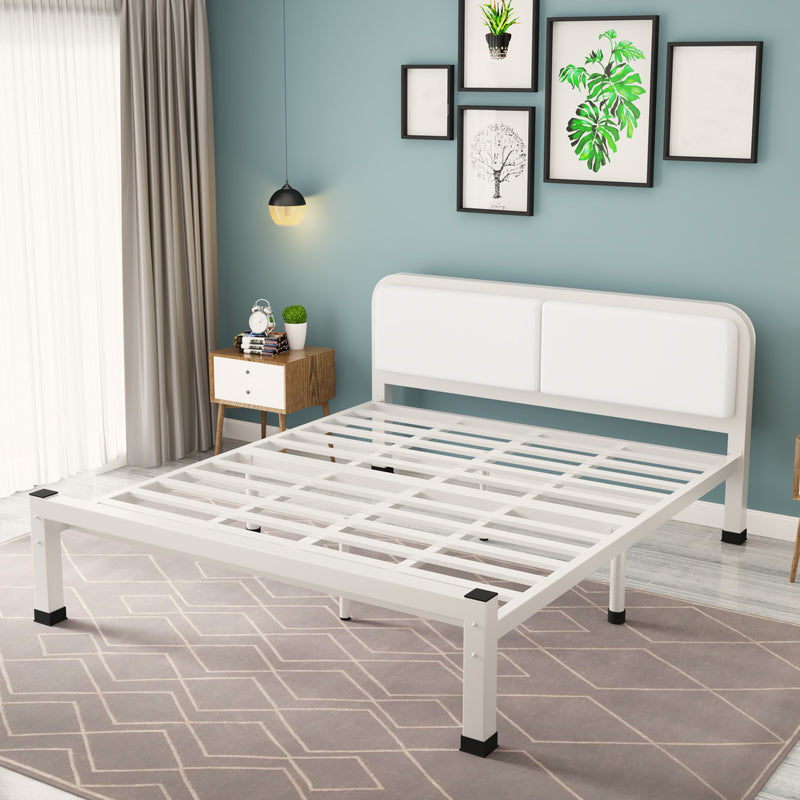 Contemporary Iron Frame Standard Bed with Rectangle Upholstered Headboard