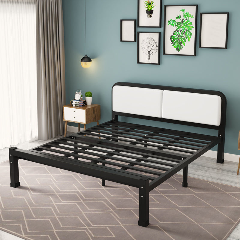 Contemporary Iron Frame Standard Bed with Rectangle Upholstered Headboard