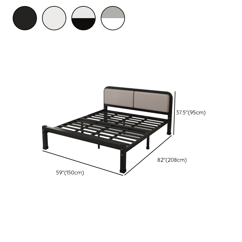 Contemporary Iron Frame Standard Bed with Rectangle Upholstered Headboard