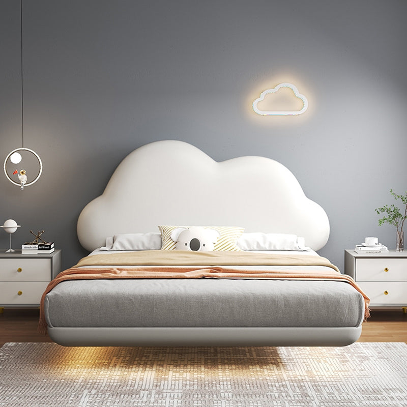 Contemporary White Upholstered Headboard Standard Bed in Soild Wood