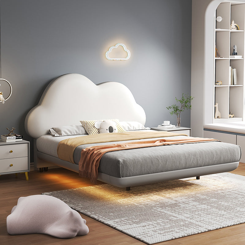 Contemporary White Upholstered Headboard Standard Bed in Soild Wood