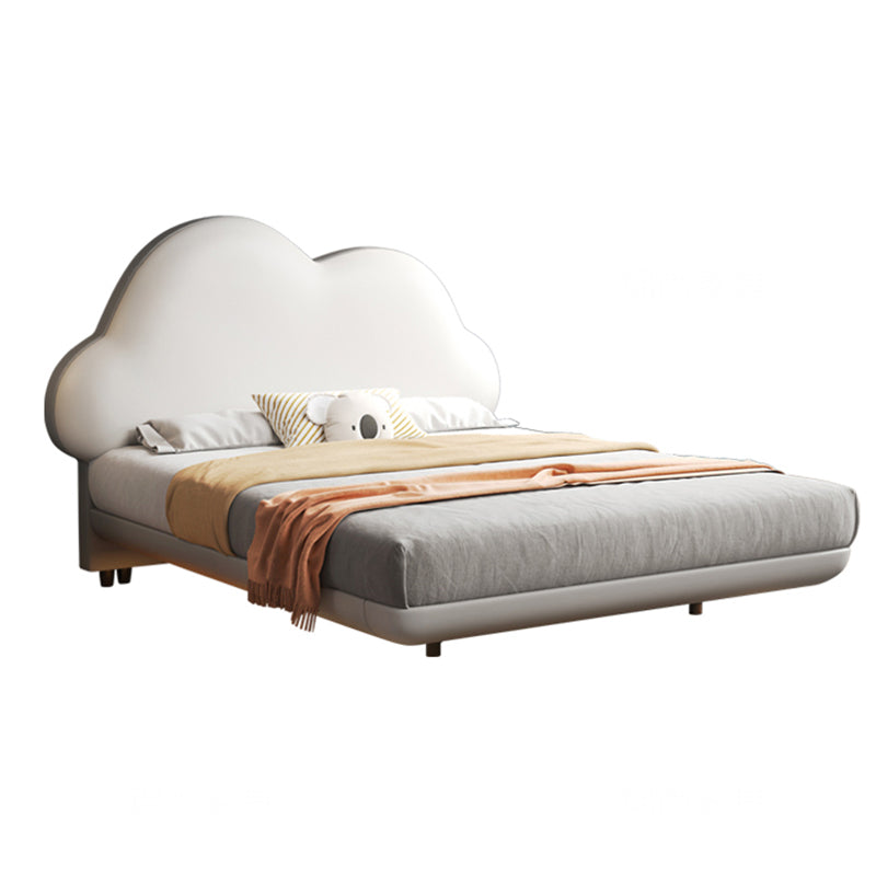 Contemporary White Upholstered Headboard Standard Bed in Soild Wood