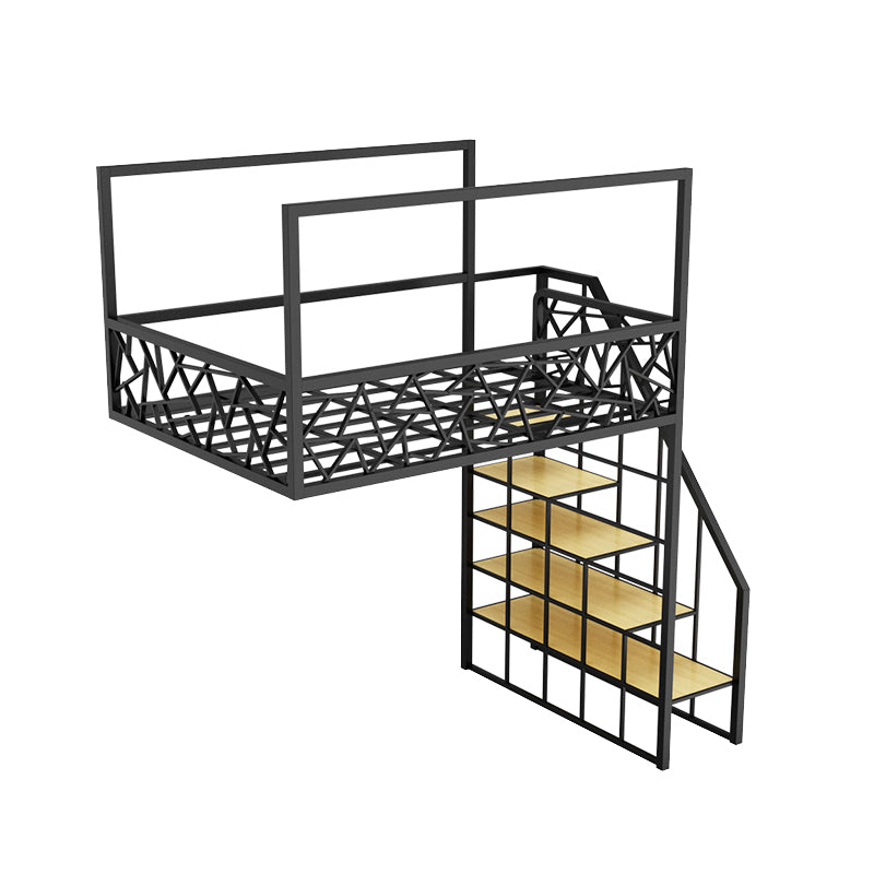 Contemporary Iron Frame Loft Bed with Guardrail in Black/White