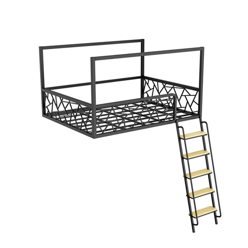 Contemporary Iron Frame Loft Bed with Guardrail in Black/White