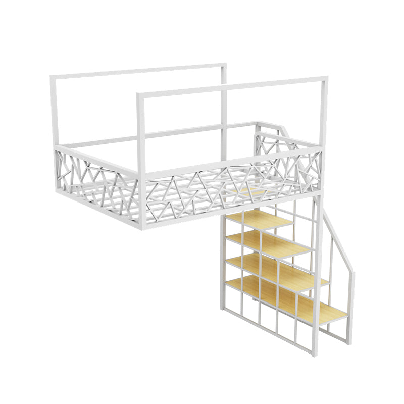 Contemporary Iron Frame Loft Bed with Guardrail in Black/White