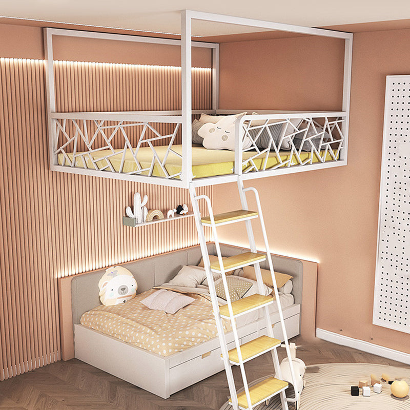 Contemporary Iron Frame Loft Bed with Guardrail in Black/White