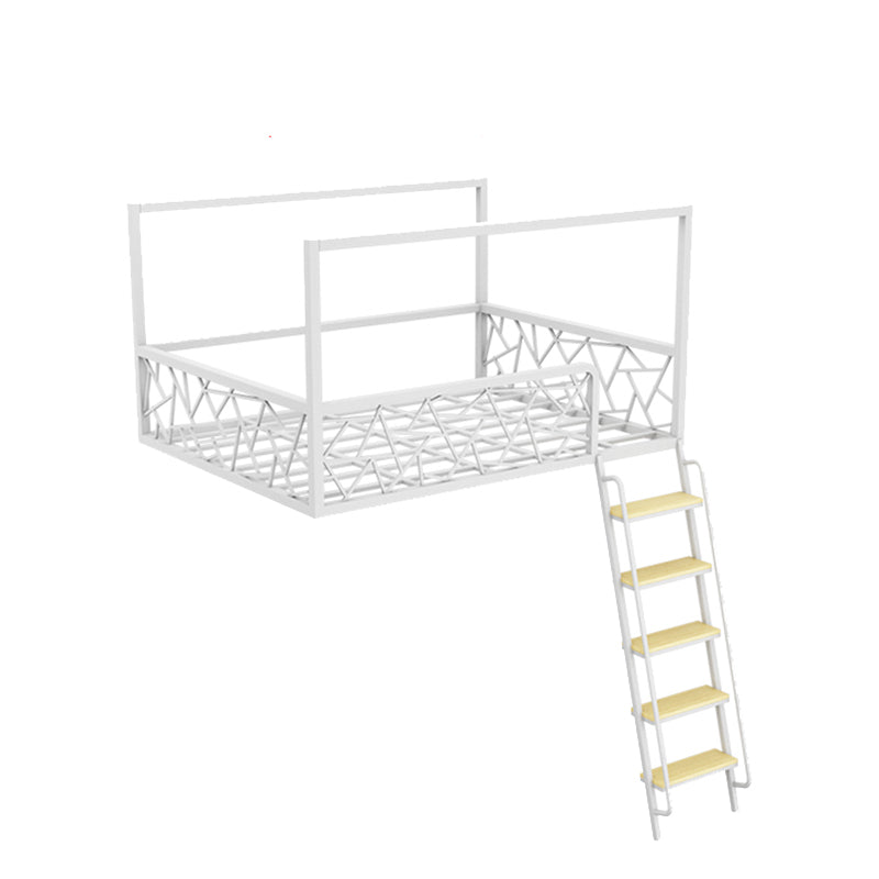 Contemporary Iron Frame Loft Bed with Guardrail in Black/White