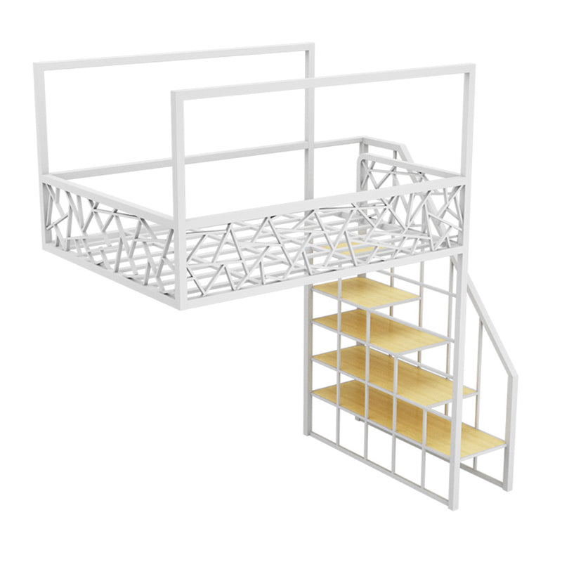 Contemporary Iron Frame Loft Bed with Guardrail in Black/White