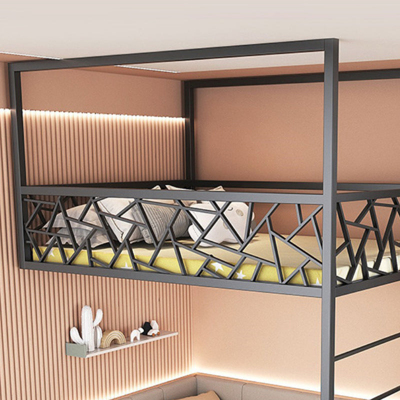 Contemporary Iron Frame Loft Bed with Guardrail in Black/White