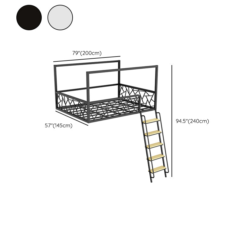 Contemporary Iron Frame Loft Bed with Guardrail in Black/White