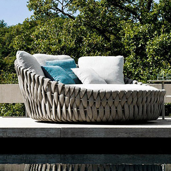 Gray Metal Frame Patio Sofa Modern Round Outdoor Patio Sofa with Cushion