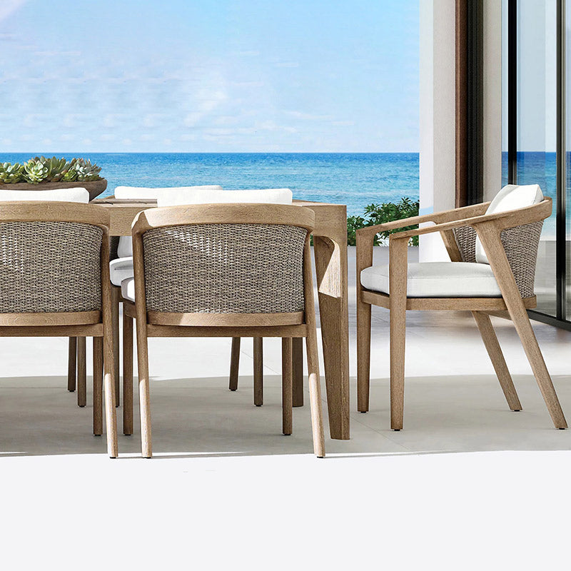 Contemporary Solid Wood Dining Armchair Open Back Outdoor Chair