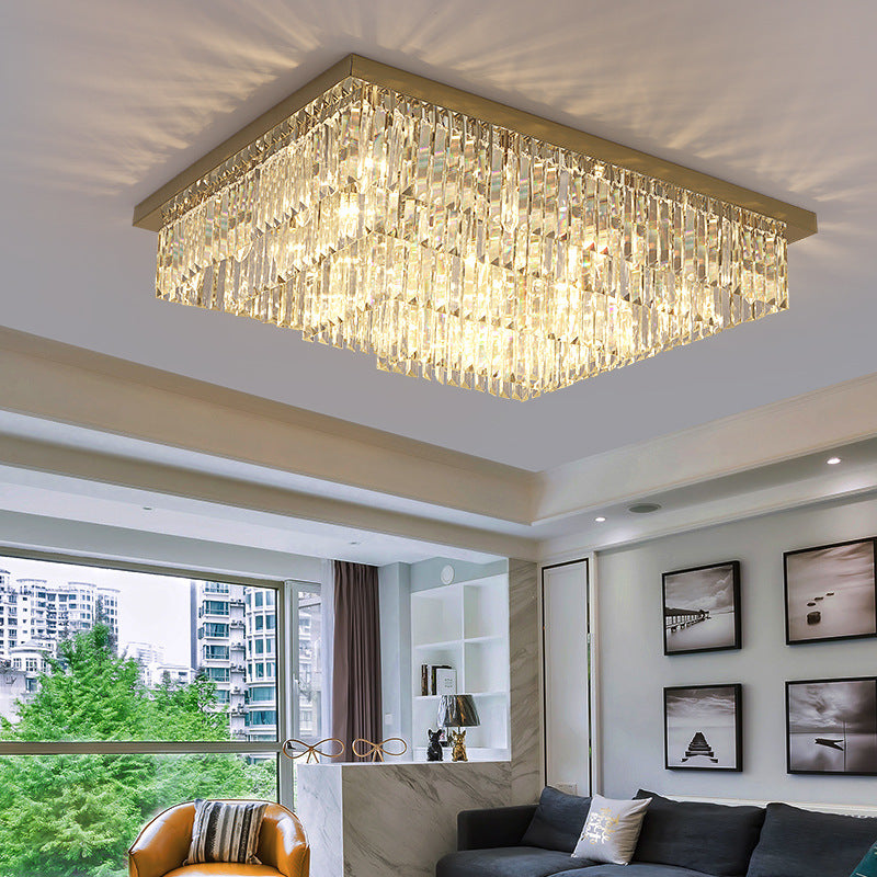 Geometric Flush Mount Fixture Modern Crystal Flush Light for Living Room