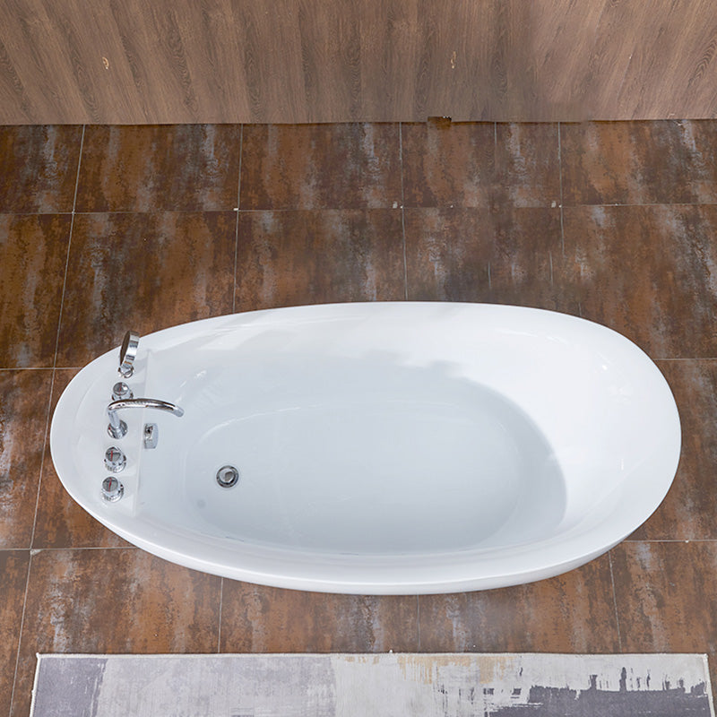 Modern Stand Alone Bathtub White Oval Acrylic Soaking Back to Wall Bath