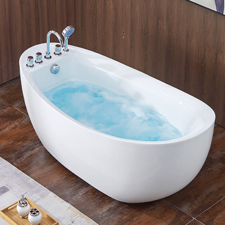 Modern Stand Alone Bathtub White Oval Acrylic Soaking Back to Wall Bath