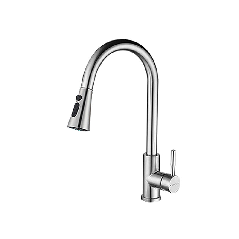 Contemporary Single Handle Kitchen Faucet Pull Out 1 Hold Bar Faucet with No Sensor