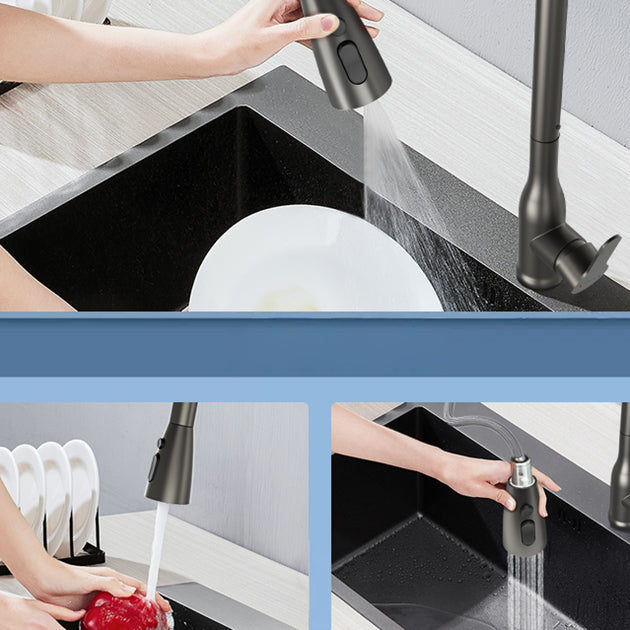 Contemporary Single Handle Kitchen Faucet Pull Out 1 Hold Bar Faucet with No Sensor