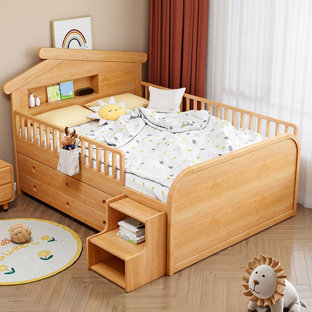 Light Brone Contemporary Nursery Bed with Guardrails in Solid Wood