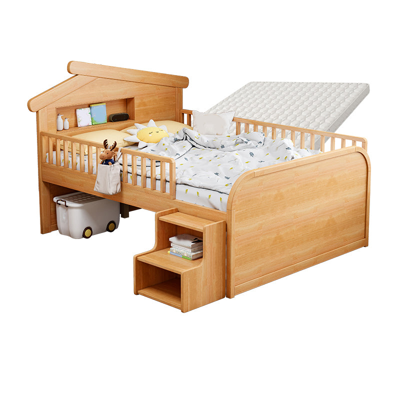 Light Brone Contemporary Nursery Bed with Guardrails in Solid Wood