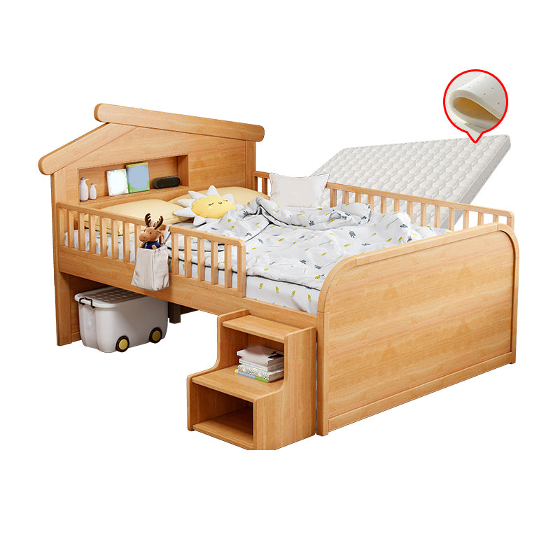 Light Brone Contemporary Nursery Bed with Guardrails in Solid Wood