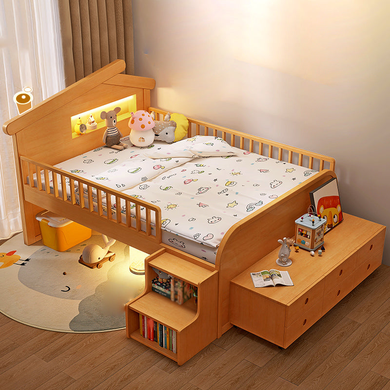 Light Brone Contemporary Nursery Bed with Guardrails in Solid Wood