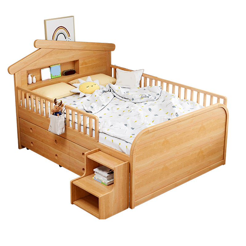 Light Brone Contemporary Nursery Bed with Guardrails in Solid Wood