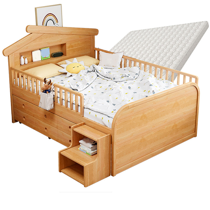 Light Brone Contemporary Nursery Bed with Guardrails in Solid Wood