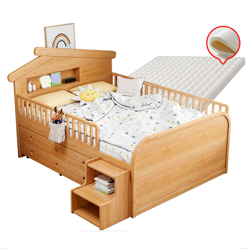 Light Brone Contemporary Nursery Bed with Guardrails in Solid Wood