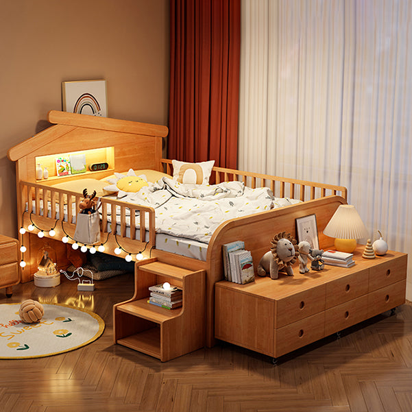 Light Brone Contemporary Nursery Bed with Guardrails in Solid Wood