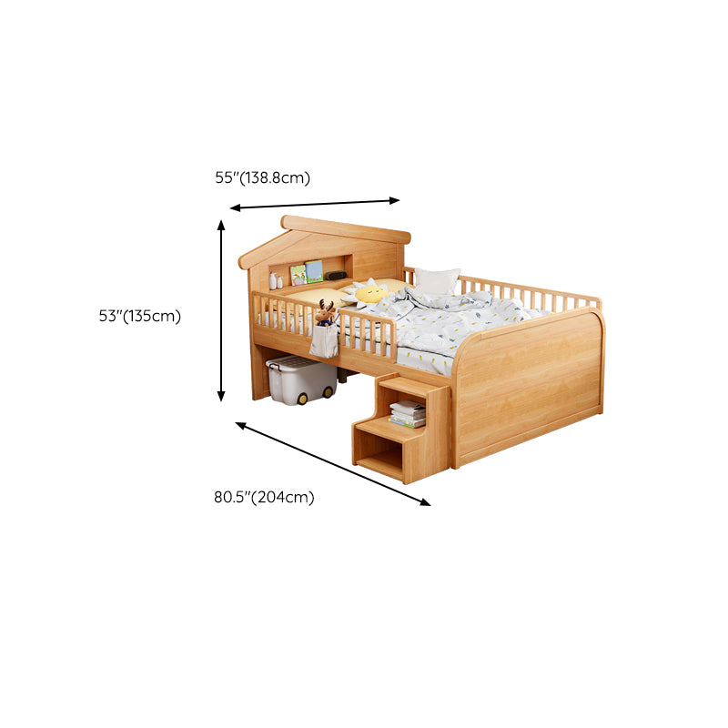 Light Brone Contemporary Nursery Bed with Guardrails in Solid Wood