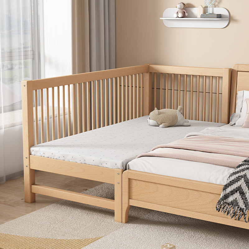 Modern Farmhouse Nursery Crib Adjustable Height Wood Crib in Natural for Bedroom