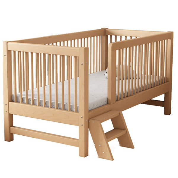 Modern Farmhouse Nursery Crib Adjustable Height Wood Crib in Natural for Bedroom