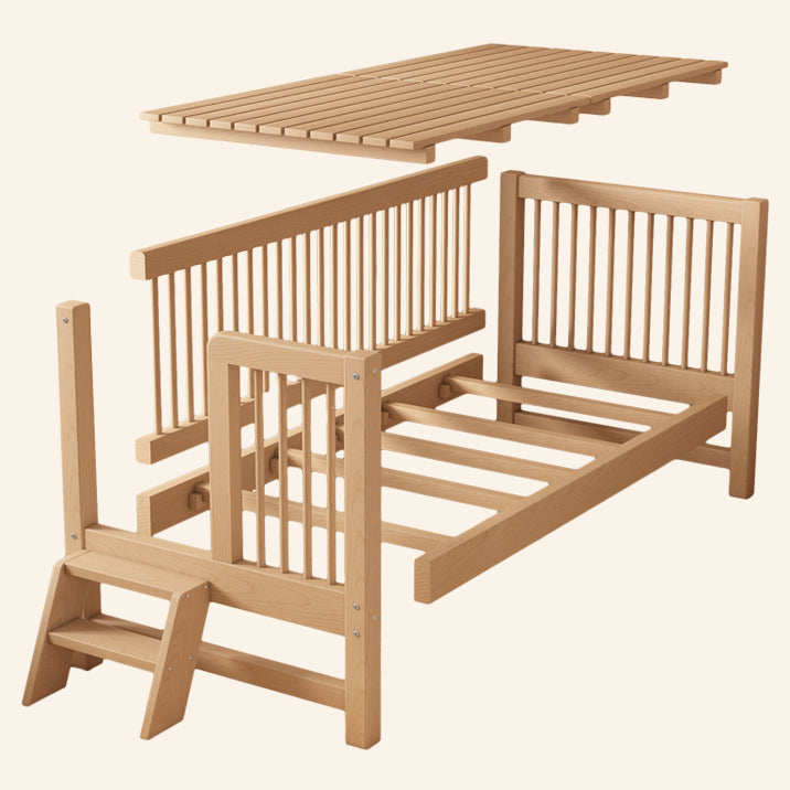 Modern Farmhouse Nursery Crib Adjustable Height Wood Crib in Natural for Bedroom