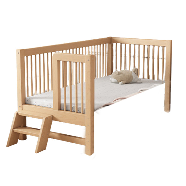 Modern Farmhouse Nursery Crib Adjustable Height Wood Crib in Natural for Bedroom