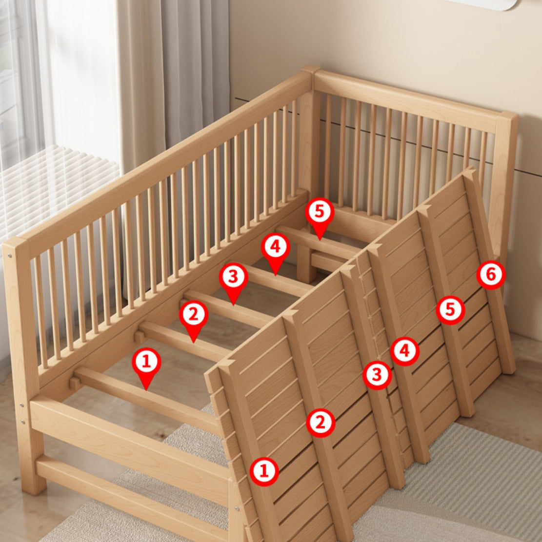 Modern Farmhouse Nursery Crib Adjustable Height Wood Crib in Natural for Bedroom