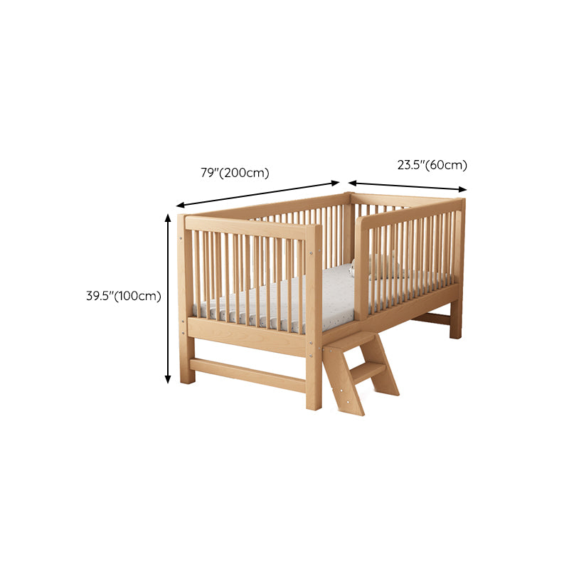 Modern Farmhouse Nursery Crib Adjustable Height Wood Crib in Natural for Bedroom