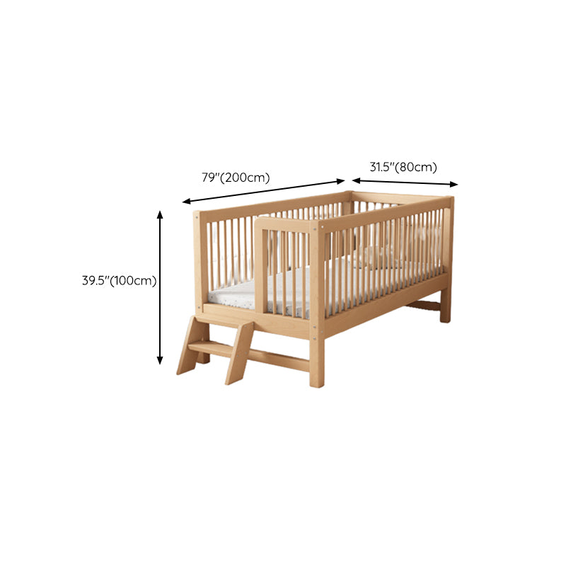 Modern Farmhouse Nursery Crib Adjustable Height Wood Crib in Natural for Bedroom