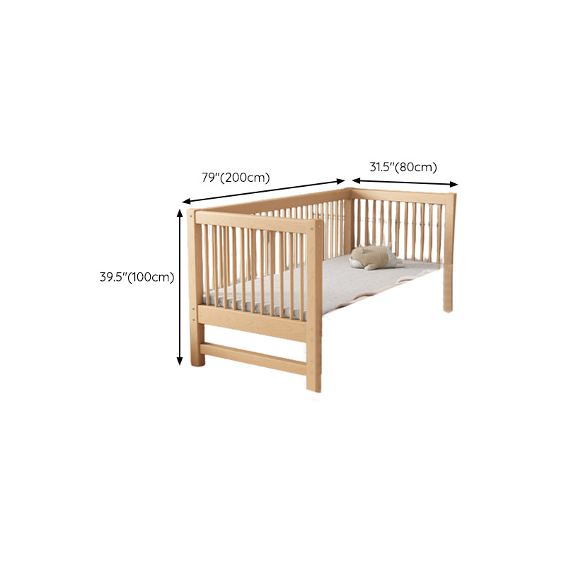 Modern Farmhouse Nursery Crib Adjustable Height Wood Crib in Natural for Bedroom