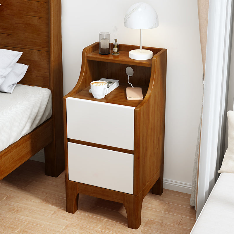 Kids Bedside Table Solid Wood with Drawers Flat Top Youth Nightstand