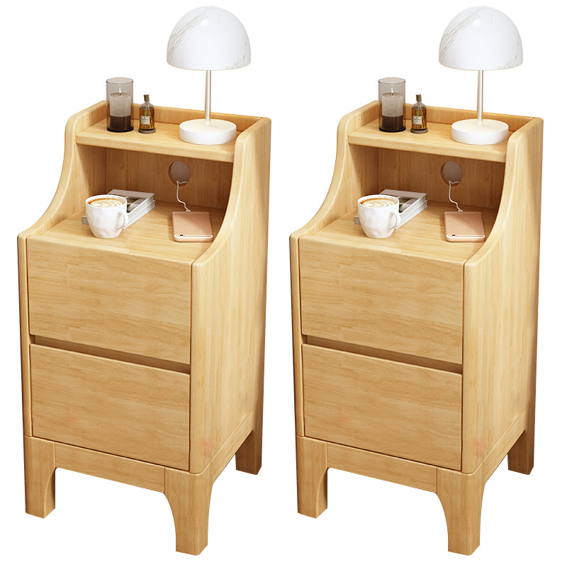 Kids Bedside Table Solid Wood with Drawers Flat Top Youth Nightstand