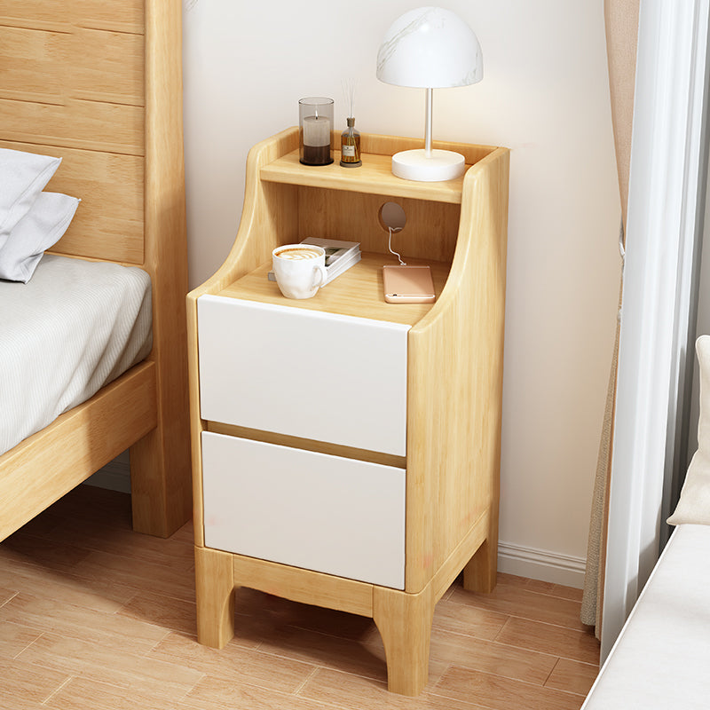 Kids Bedside Table Solid Wood with Drawers Flat Top Youth Nightstand