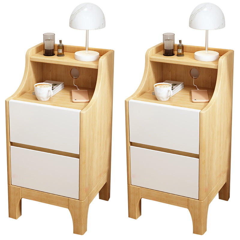 Kids Bedside Table Solid Wood with Drawers Flat Top Youth Nightstand