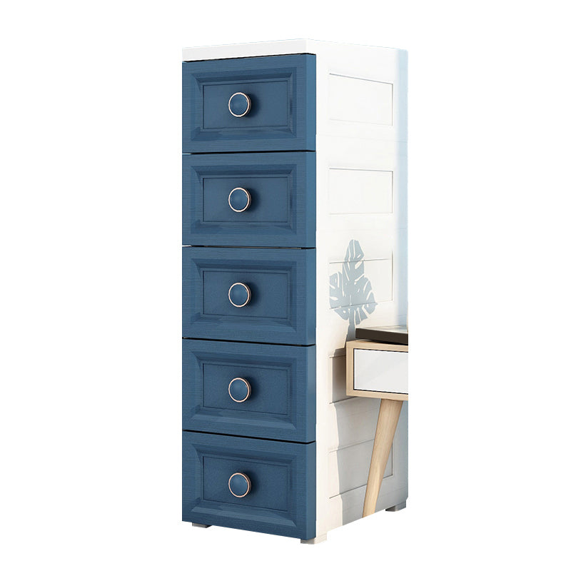 5 Drawers Vertical Kids Nightstand Modernism Plastic Nursery Dresser for Room