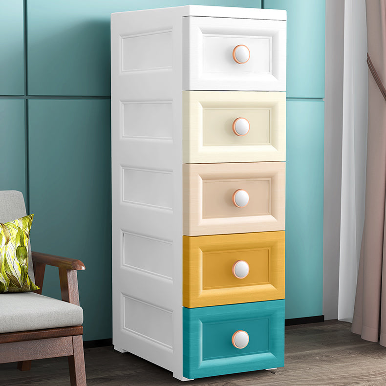 Contemporary Plastic Nursery Dresser 5 Drawers Vertical Kids Nightstand for Room