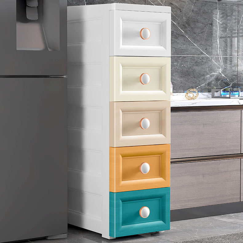 Contemporary Plastic Nursery Dresser 5 Drawers Vertical Kids Nightstand for Room