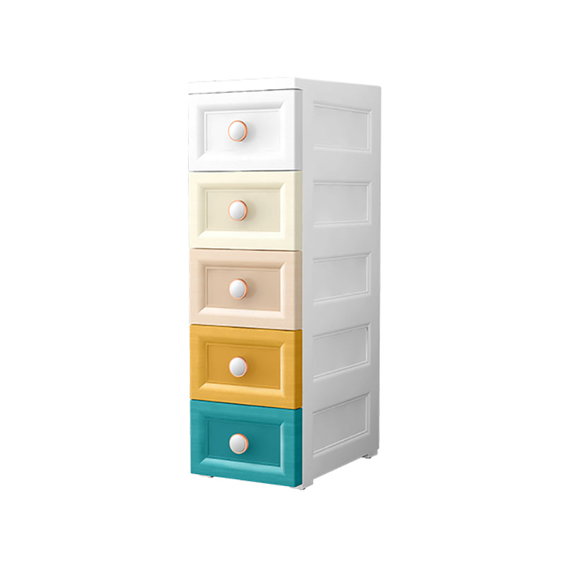 Contemporary Plastic Nursery Dresser 5 Drawers Vertical Kids Nightstand for Room