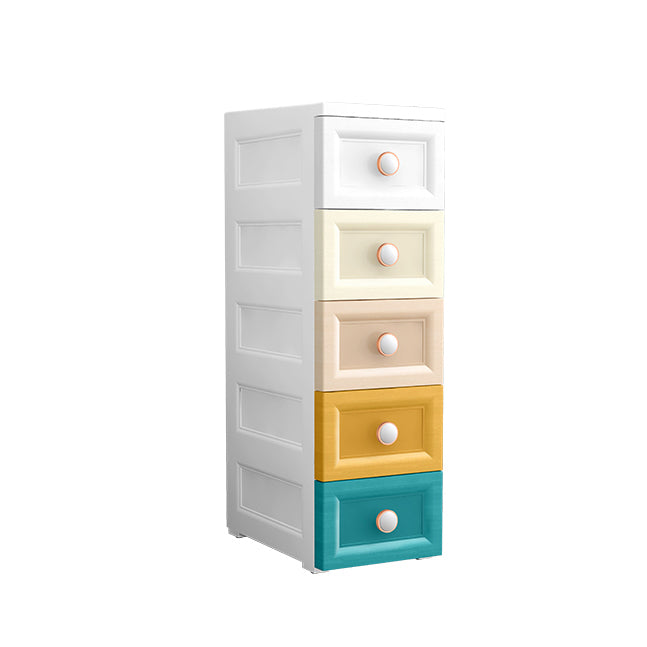 Contemporary Plastic Nursery Dresser 5 Drawers Vertical Kids Nightstand for Room