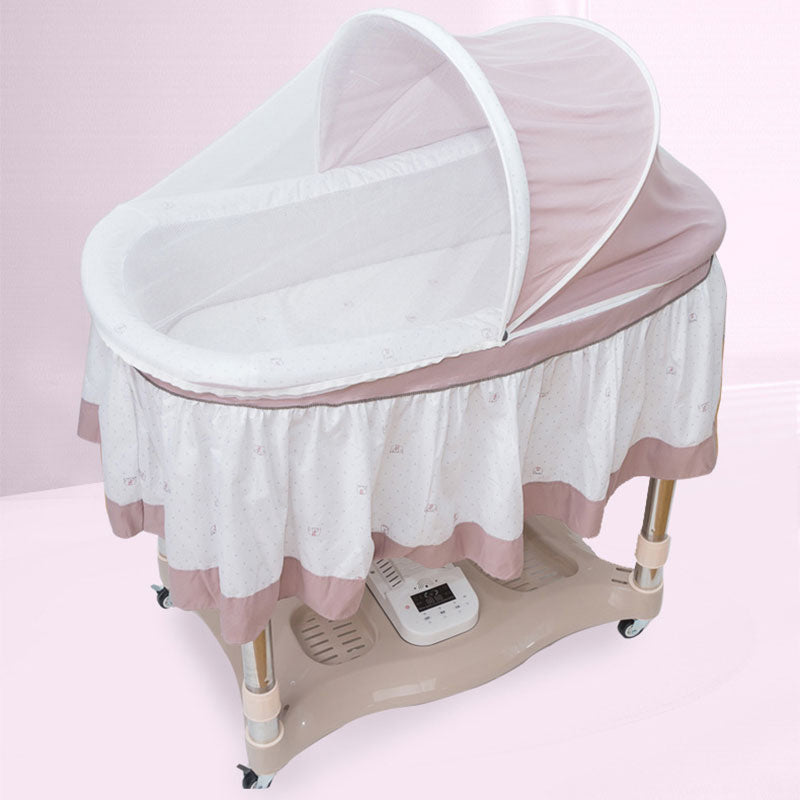 Gliding Oval Crib Cradle Solid Metal Cradle with Canopy and Stand