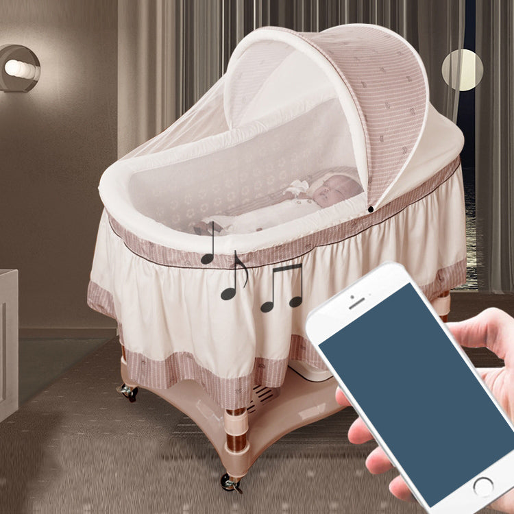 Gliding Oval Crib Cradle Solid Metal Cradle with Canopy and Stand